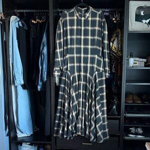 Polo Ralph Lauren Plaid Twill Paneled Shirtdress- Navy/Brown Multi Plaid